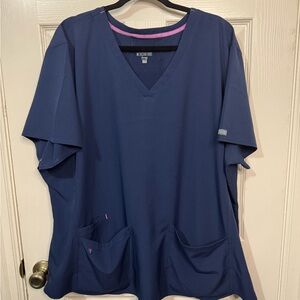 Navy Blue V-Neck Scrub Top